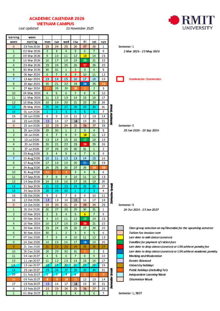 Rmit Academic Calendar 2026-27