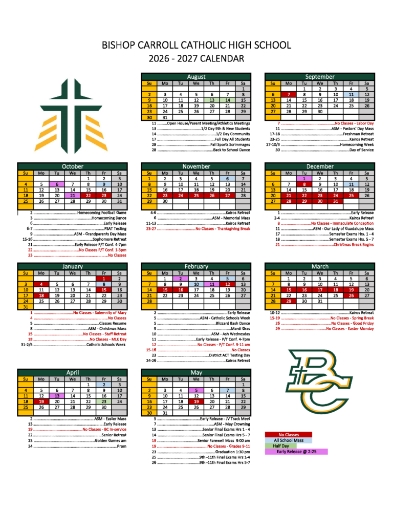 Academic Calendar Bishops