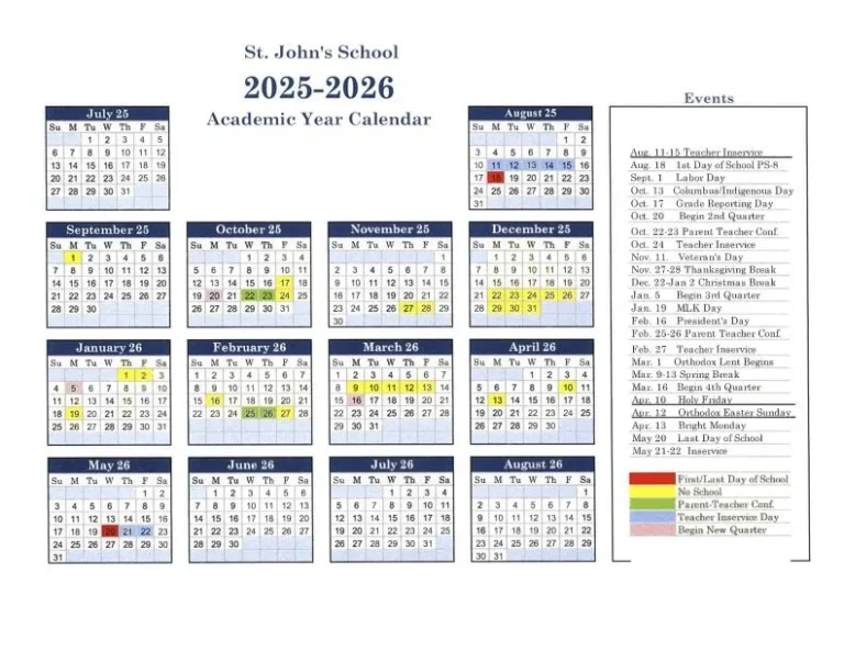 St John’s Academic Calendar