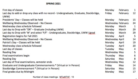 Umass Amherst Academic Calendar