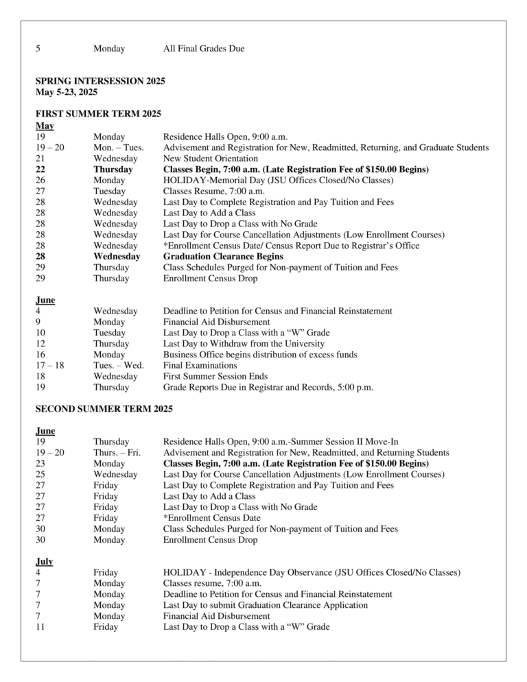 Jsu Academic Calendar