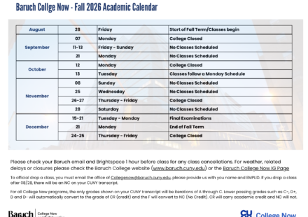 Baruch College Now Academic Calendars