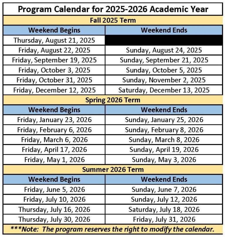 Subr Academic Calendar