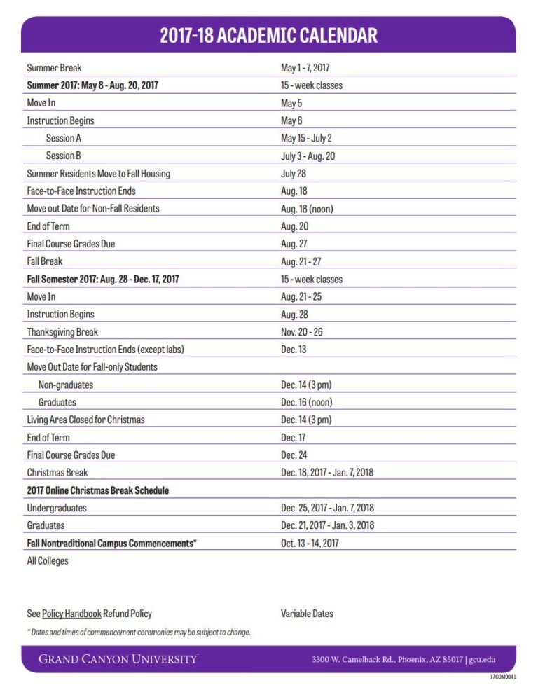 Gcu Academic Calendar