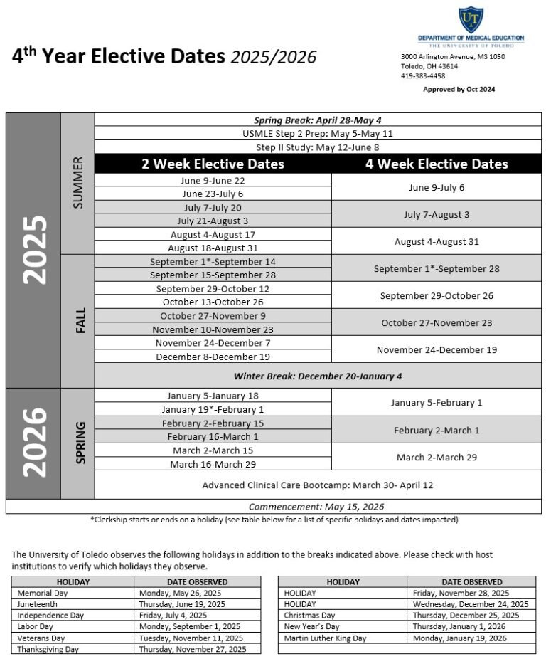 Utoledo Academic Calendar