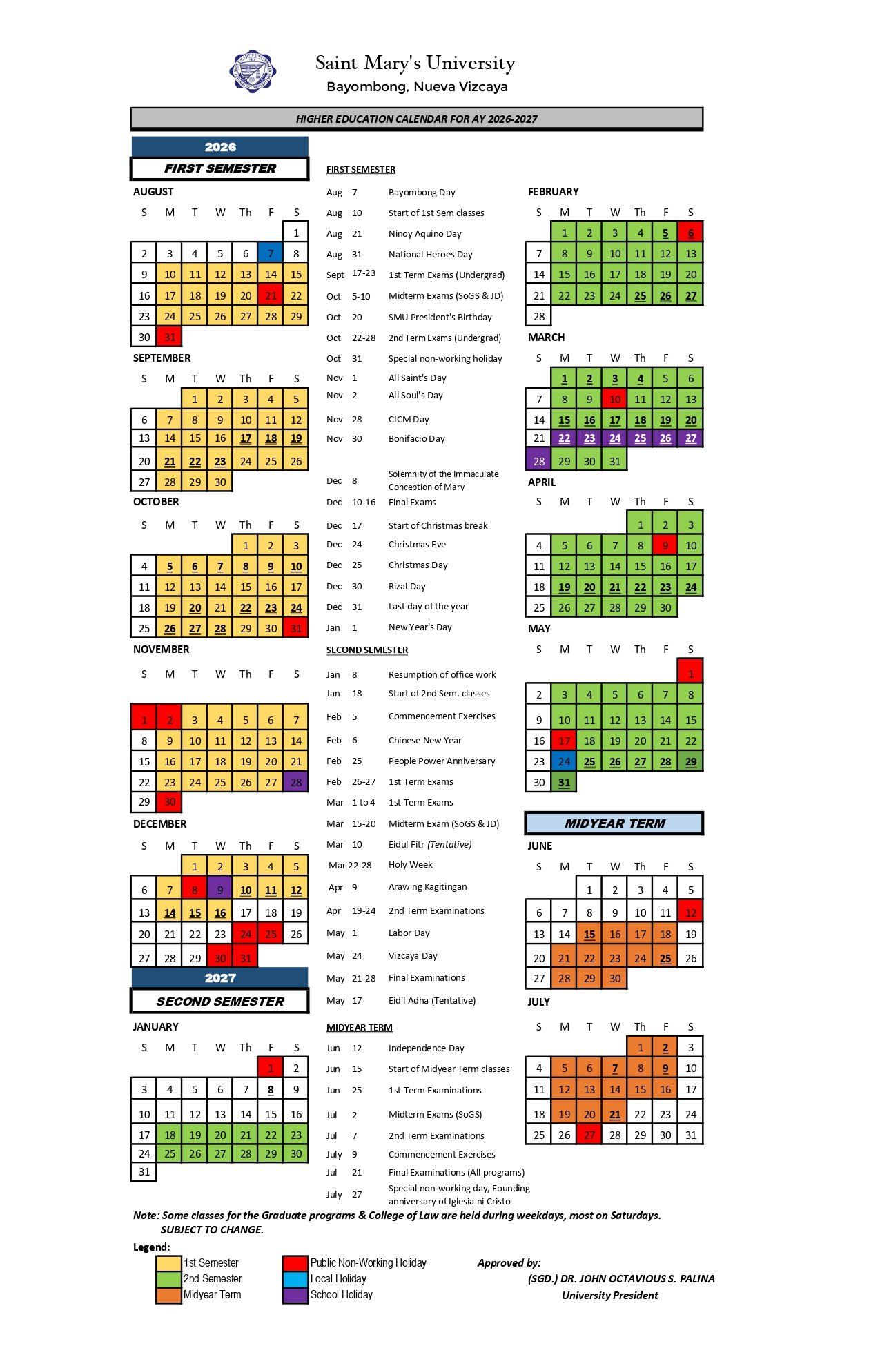 School Calendar AY 2026 2027