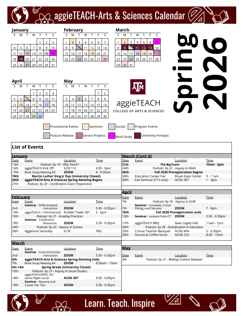 aggieTEACH Program Calendar 26a pic