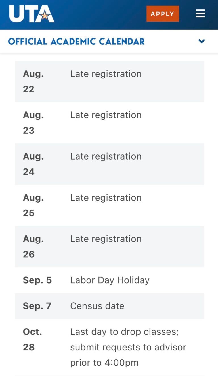 Uta Academic Calendar