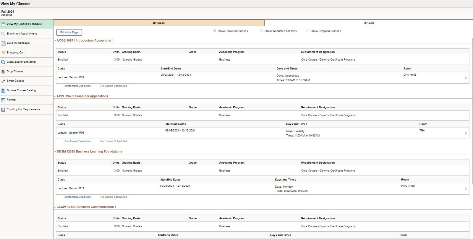 myassigned timetablestep2 overview class or date