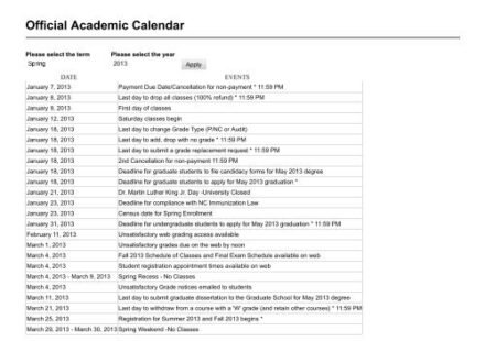 official academic calendar office of the registrar unc charlotte 1