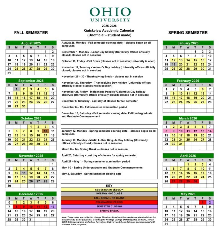 Ohio University Academic Calendar