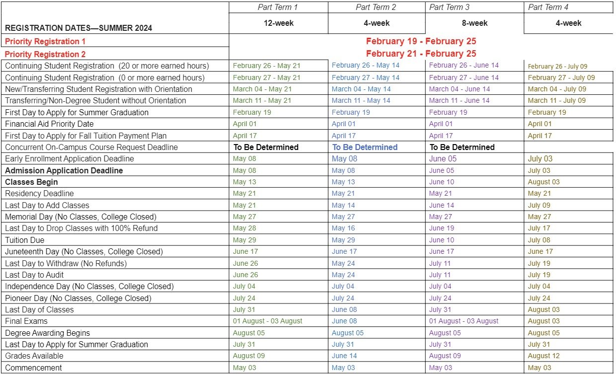 summer academic calendar 2024
