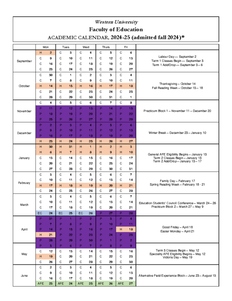Western Academic Calendar