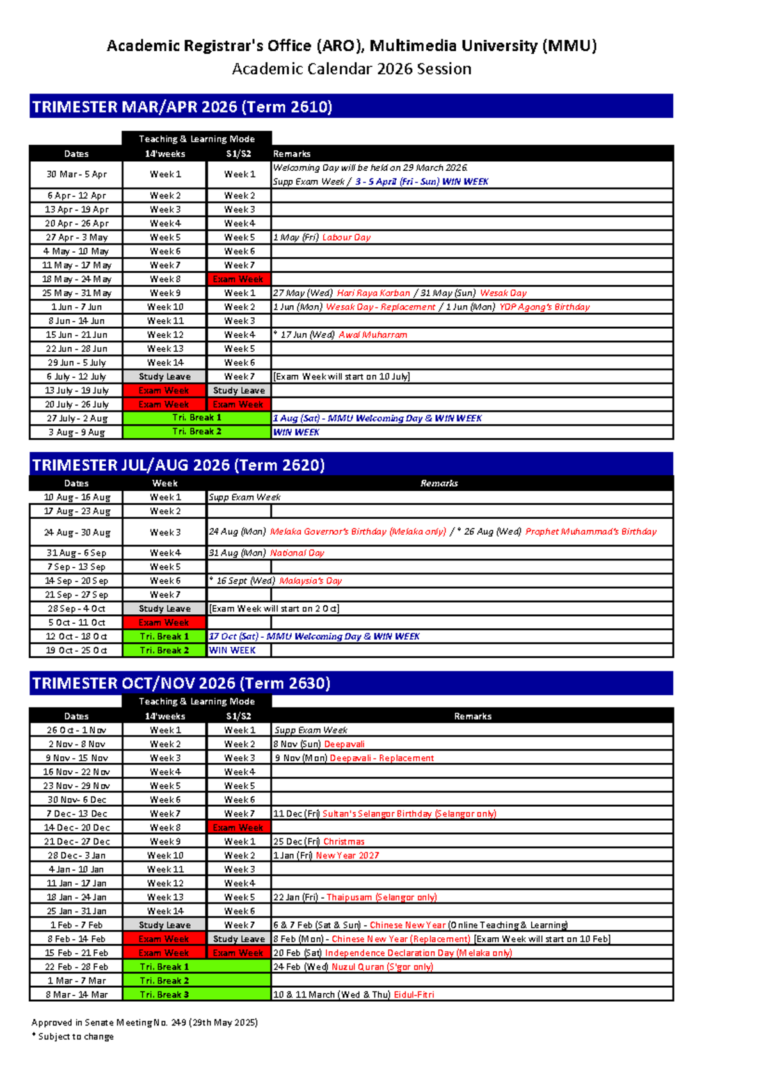 Mmu Academic Calendar 2026